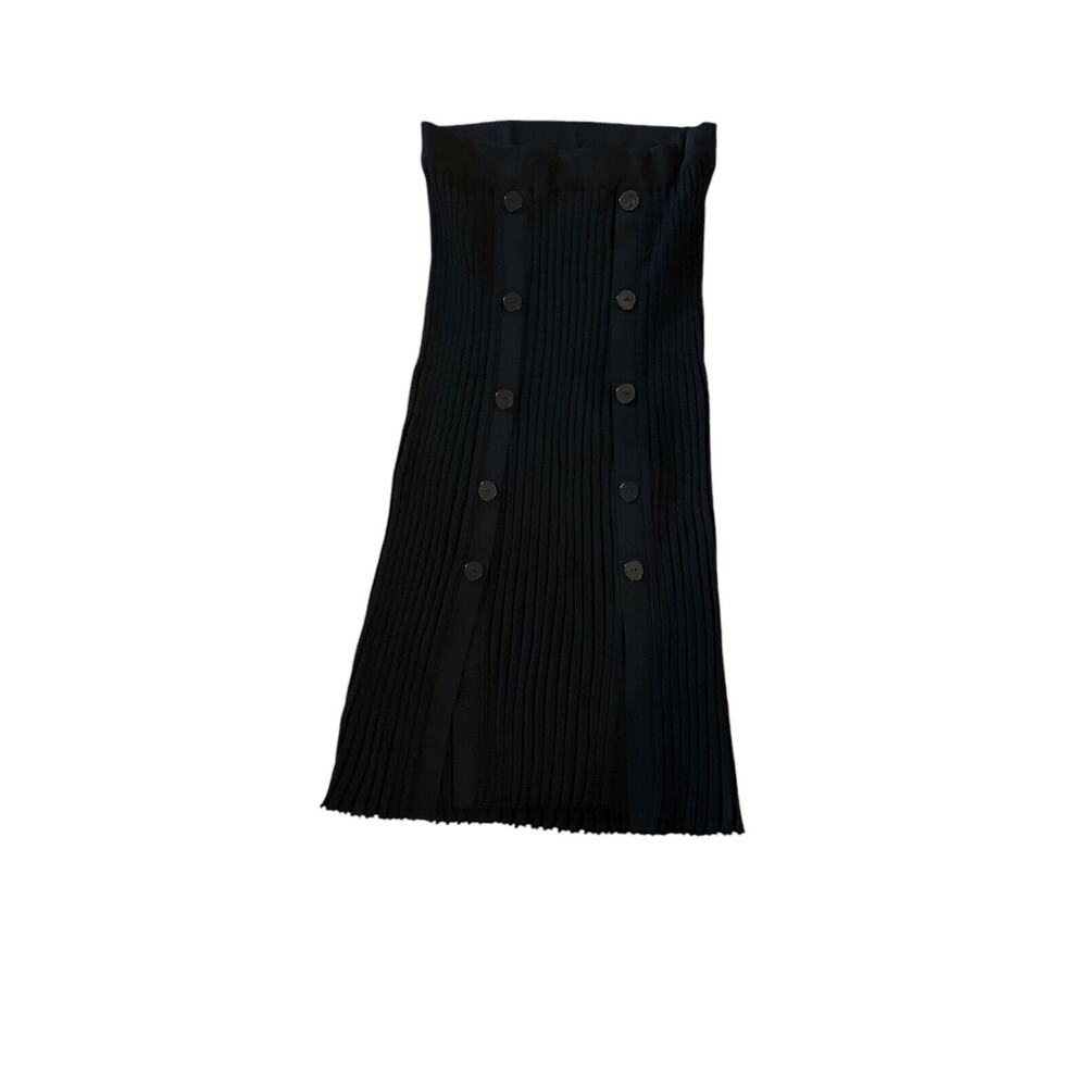 BEYMEN CLUB BLACK BUTTON RIBBED KNIT MAXI SKIRT SZ L